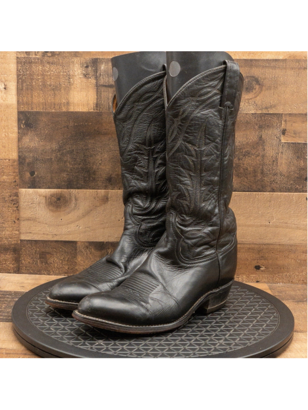 VINTAGE TONY LAMA MENS COWBOY BOOTS BLACK LEATHER RANCH WESTERN SIZE 8EE USA